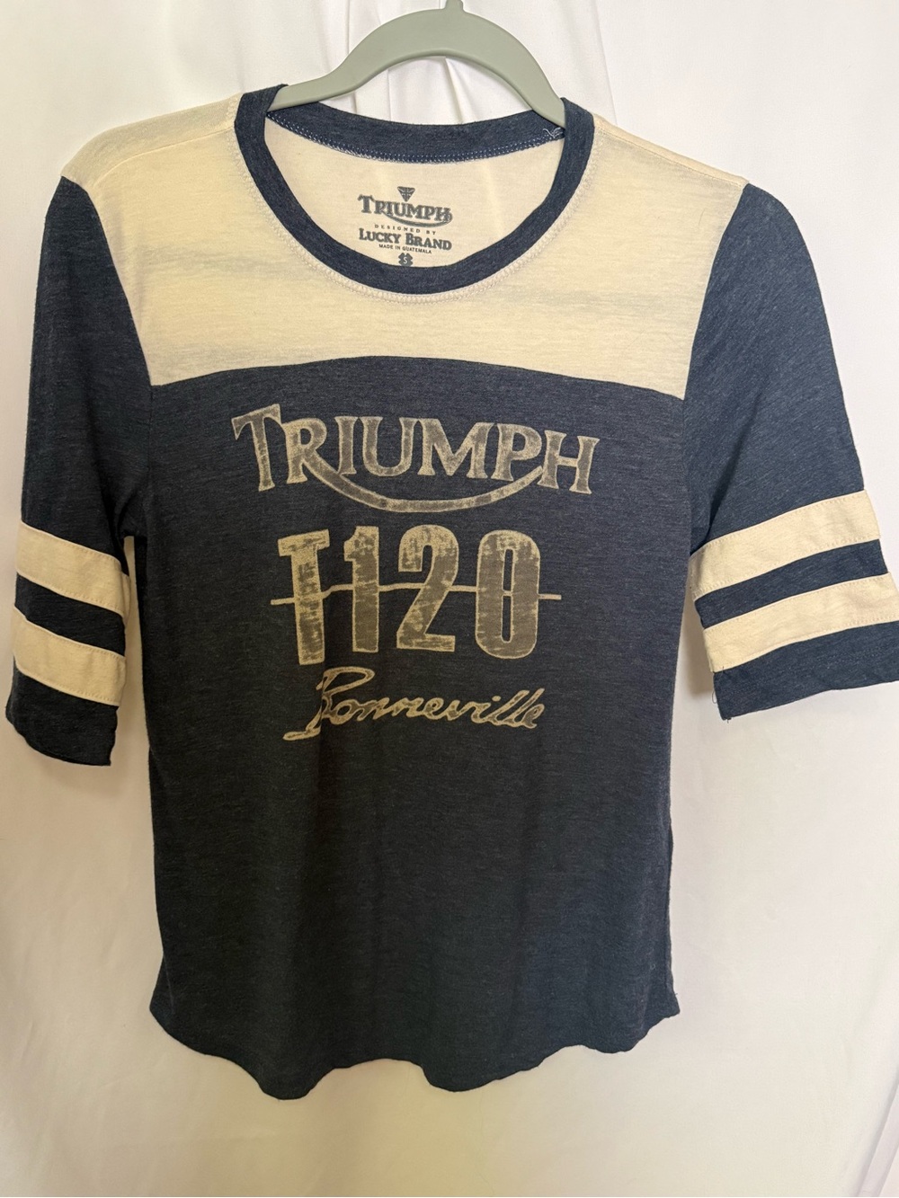 Womens Navy and Cream 1120 Triumph Bonneville Women’s Tee Sz S